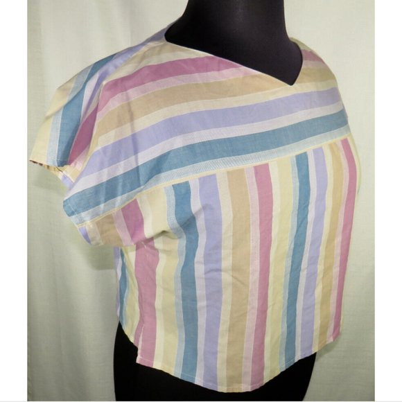 Women's Size 16, Vintage Rendezvous Pastel Striped Blouse - Picture 5 of 7